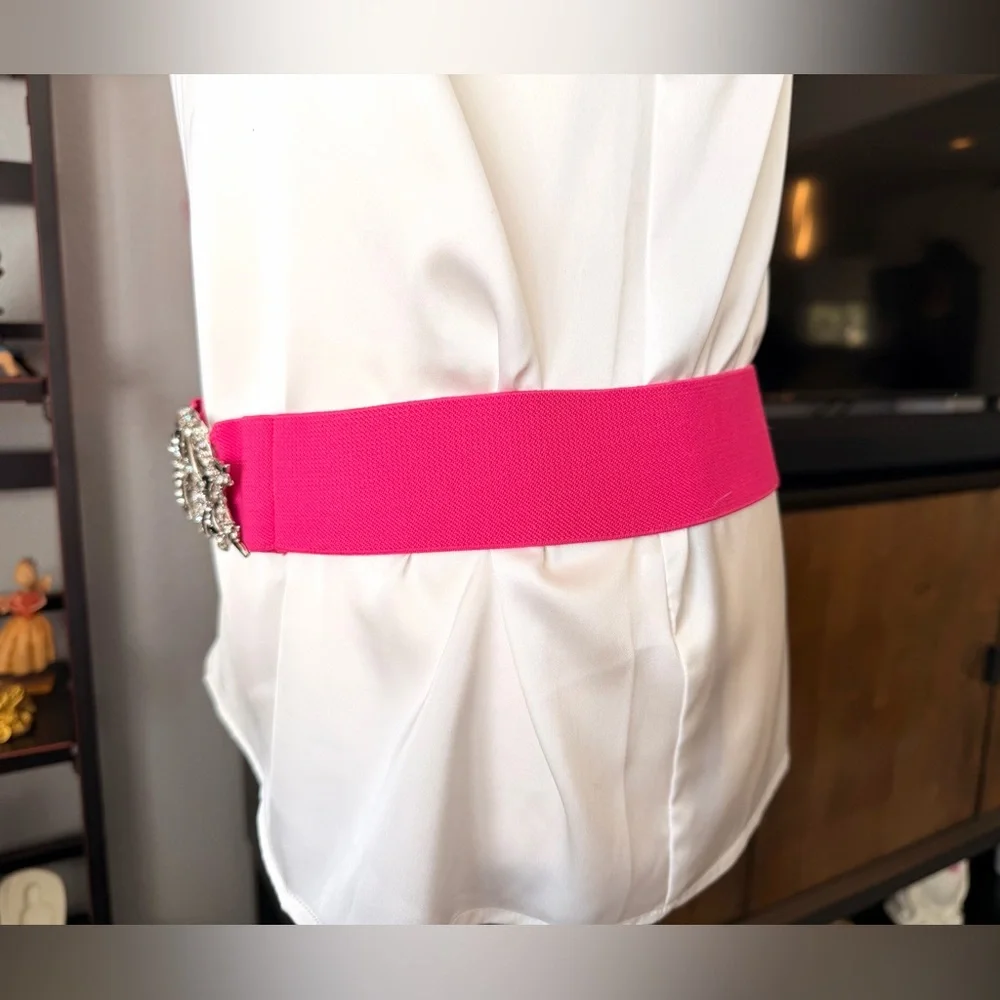 Vintage Pink Stretch Belt with Butterfly Buckle